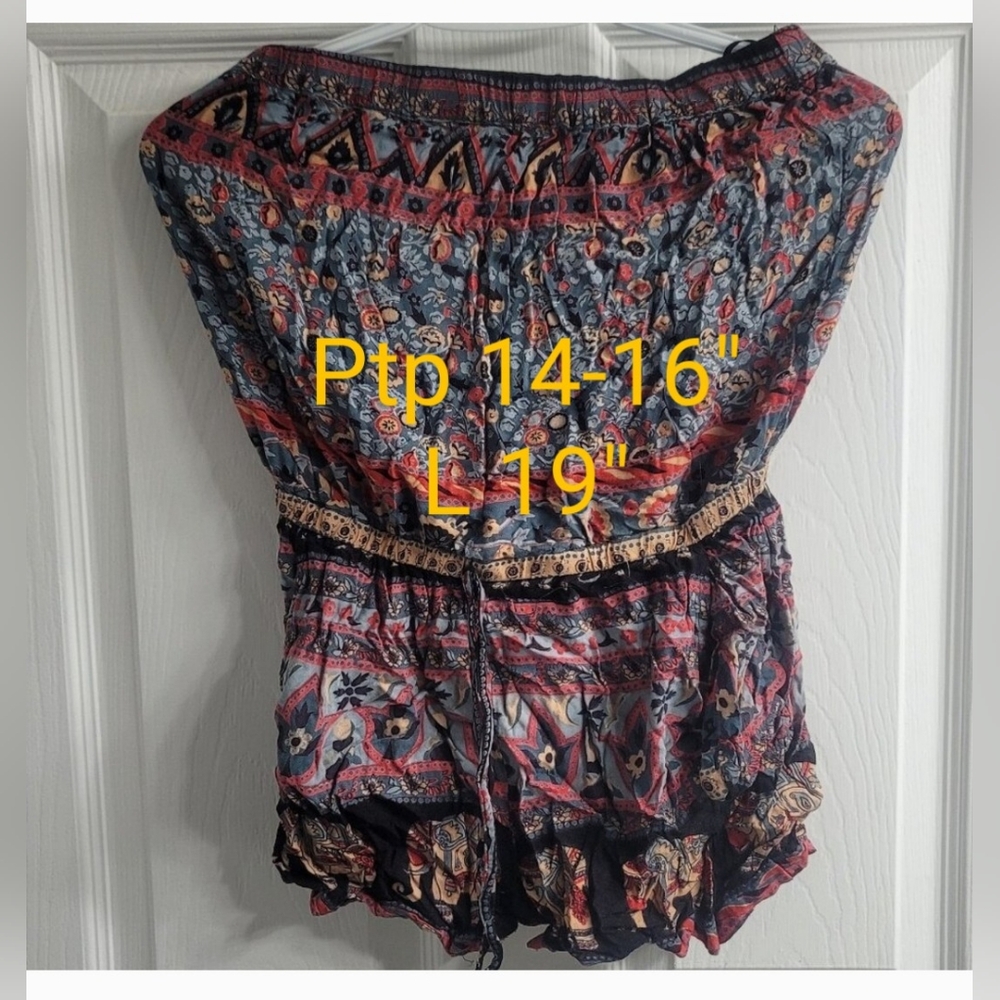 #70 Angie Red Blue Waist Tie with Shorts S
